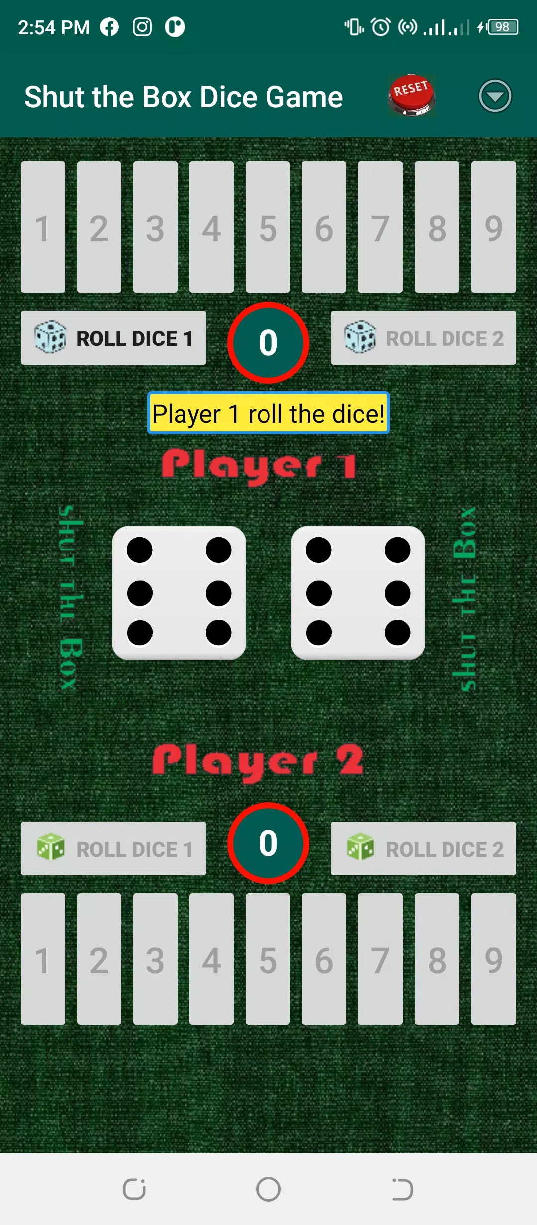 Shut-the-Box Dice Game Screenshot2