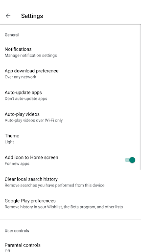 Play Store Settings Shortcut Screenshot2