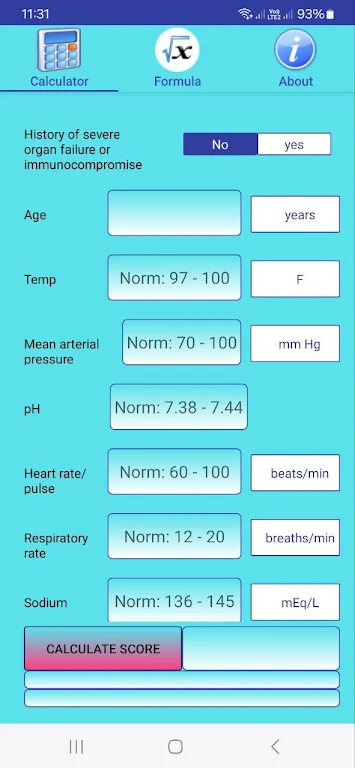 APACHE II Score Screenshot1