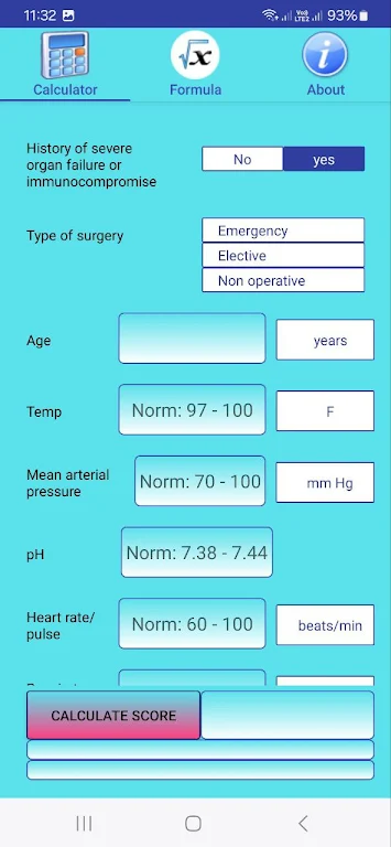 APACHE II Score Screenshot2