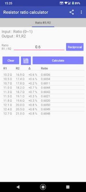 Resistor ratio calculator Screenshot2