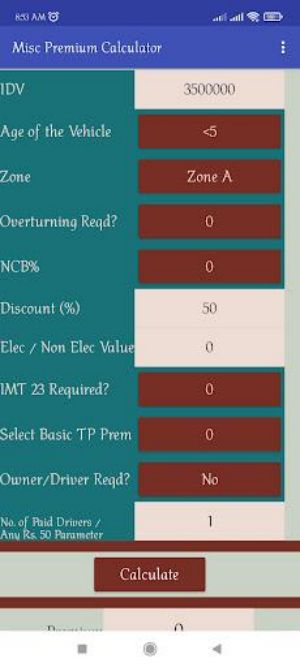 NIA Motor Premium Calculator Screenshot1