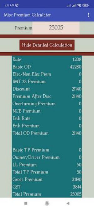 NIA Motor Premium Calculator Screenshot2