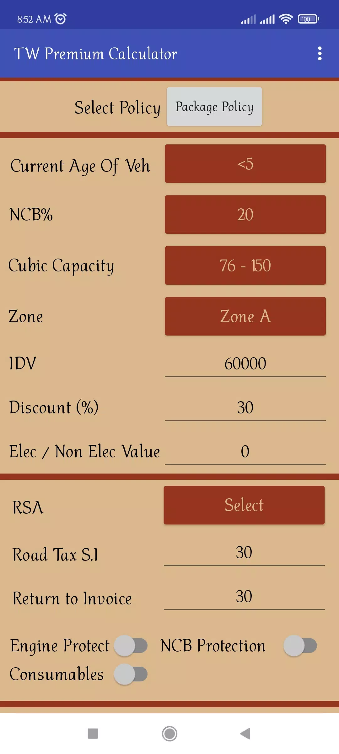 NIA Motor Premium Calculator Screenshot2