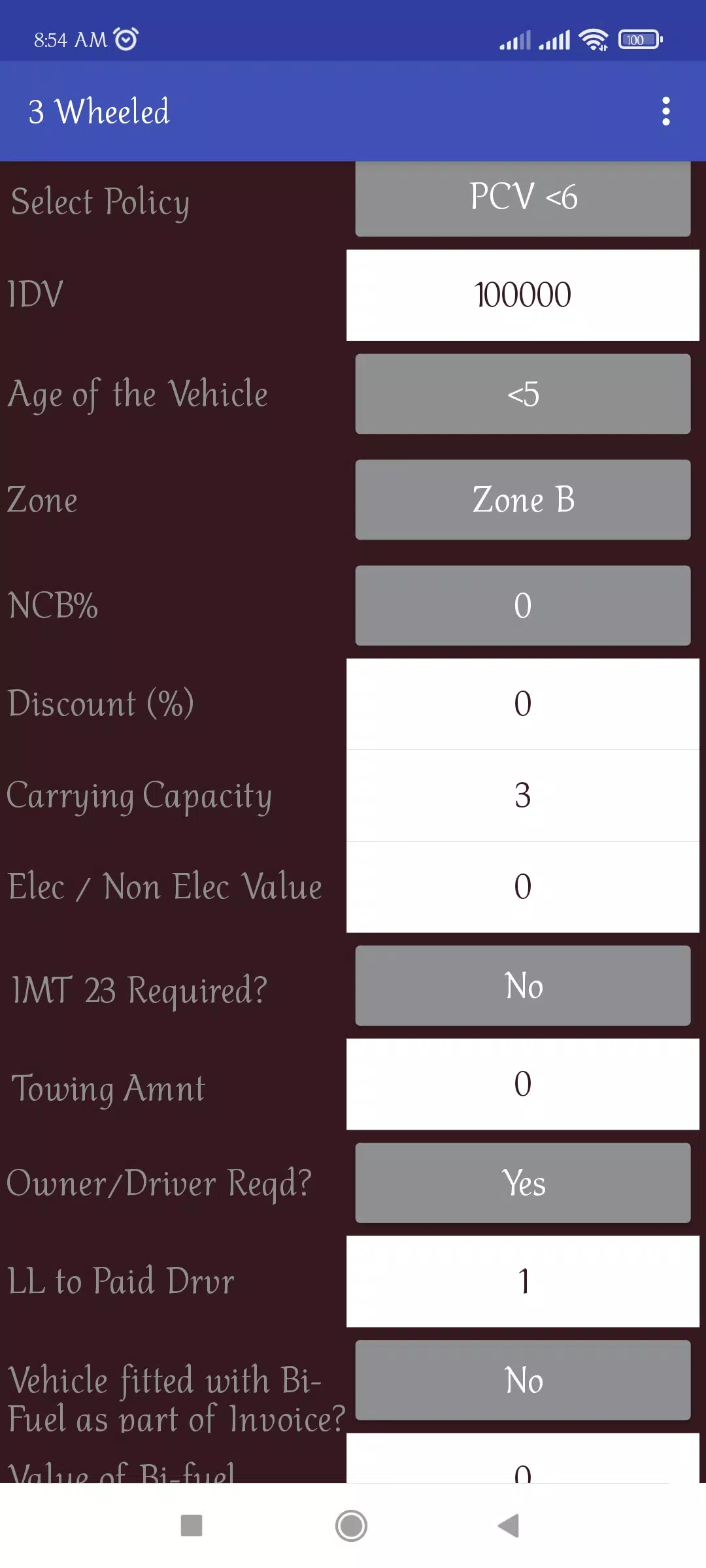 NIA Motor Premium Calculator Screenshot1