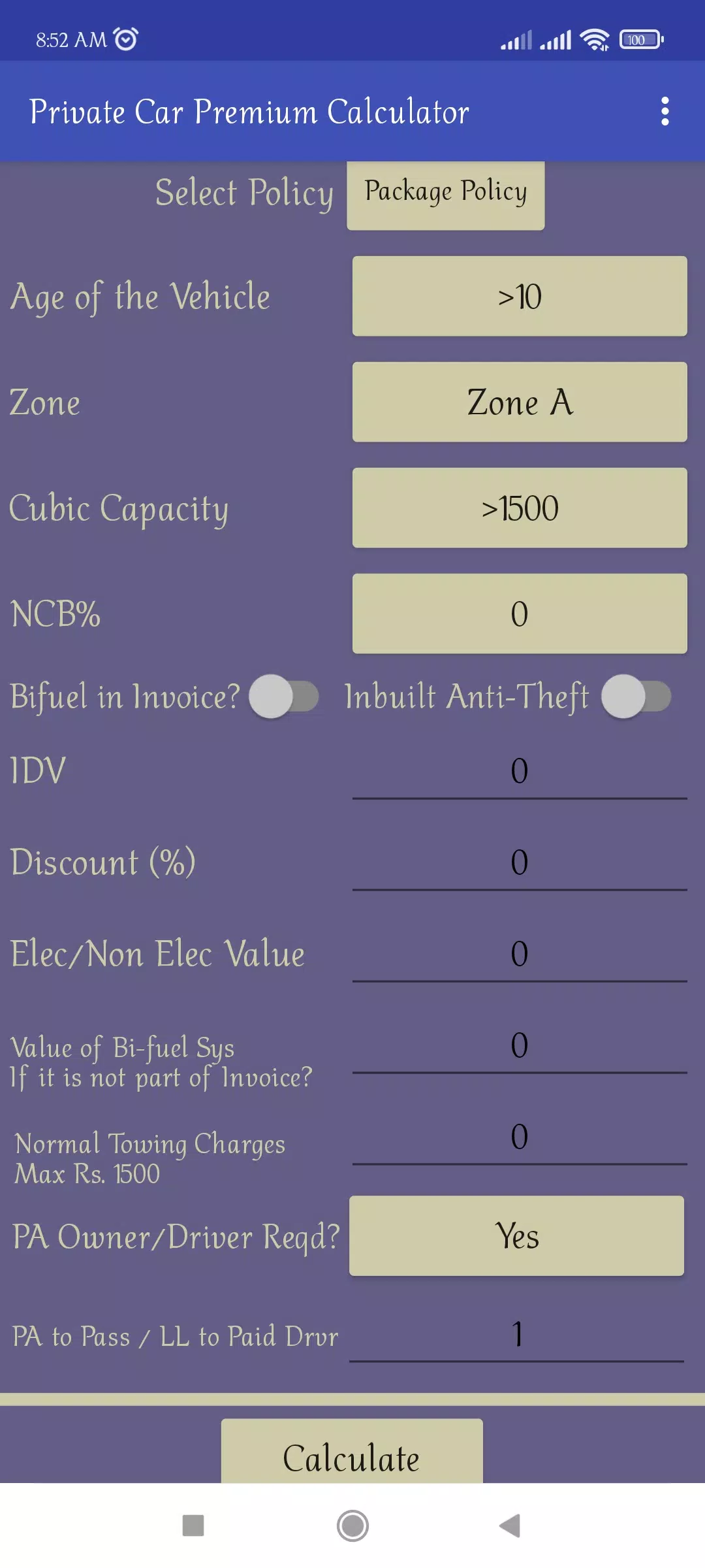 NIA Motor Premium Calculator Screenshot3