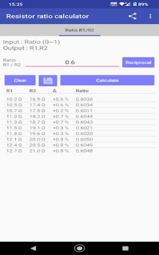 Resistor ratio calculator Screenshot3