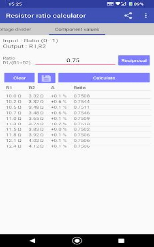 Resistor ratio calculator Screenshot2