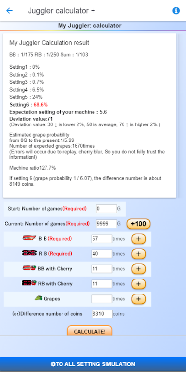 Pachislot Juggler calculator + Screenshot3