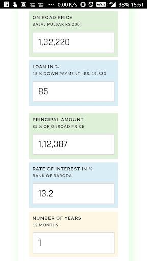 Bike Loan EMI Down Payment Calculator India Screenshot2