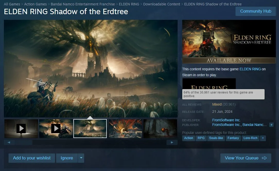 Ulasan Elden Ring Shadow of the Erdtree di Steam dengan Status Campuran dari Para Pemain Image 2