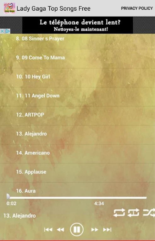 Lady Gaga Top Songs Free Screenshot2