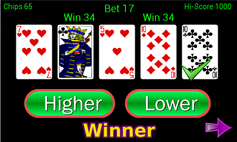 Higher or Lower card game Screenshot2