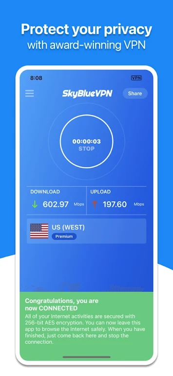 SkyBlueVPN: VPN Fast & Secure Screenshot1