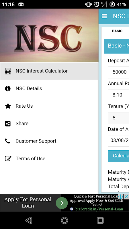 NSC Interest Calculator Screenshot1