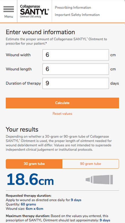 SANTYL* Ointment calculator Screenshot2