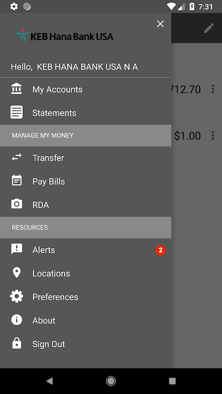 KEB Hana Bank USA Mobile Bank Screenshot4