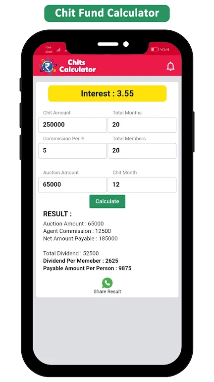 Chits Fund Interest Calculator Screenshot2