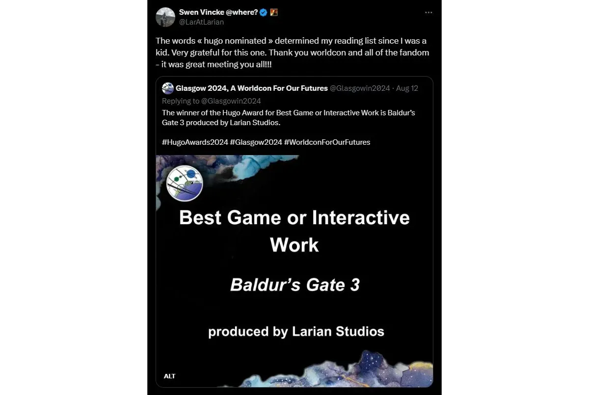 Baldur's Gate 3 wins Hugo Award, continuing winning streak Image 1