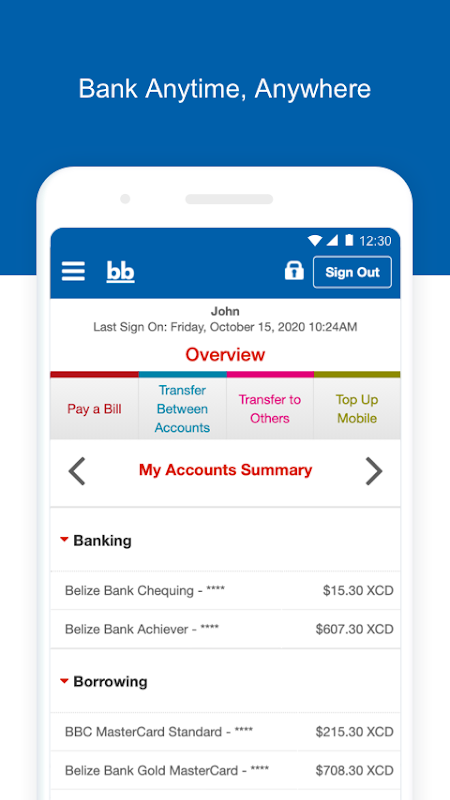 Belize Bank Corp. Mobile Banking Screenshot1