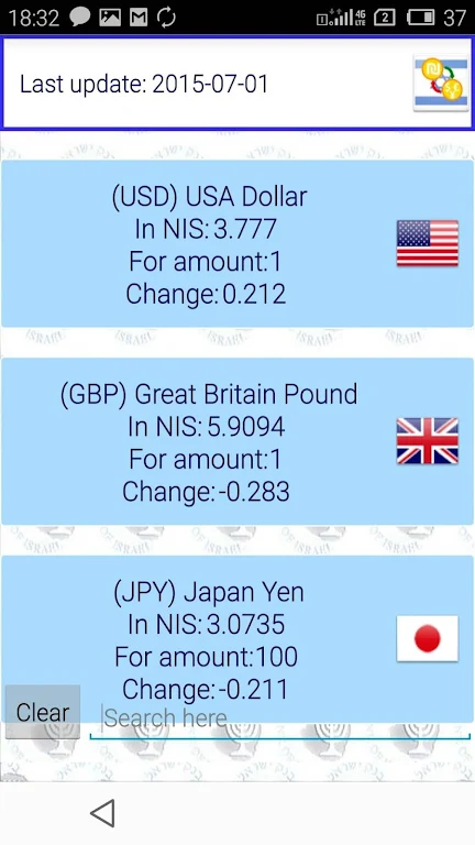 Bank of Israel Exchange rates Screenshot1