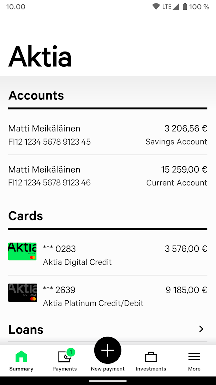 Aktia Mobile Bank Screenshot1