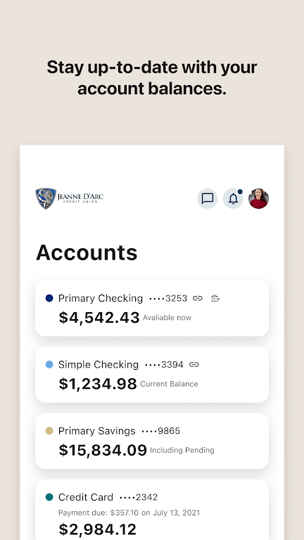 Jeanne D'Arc CU Mobile Banking Screenshot3