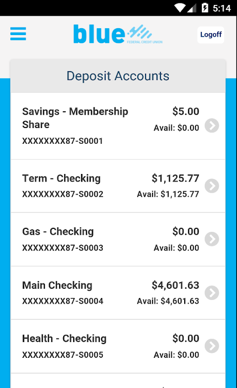 Blue FCU Mobile Banking App Screenshot1