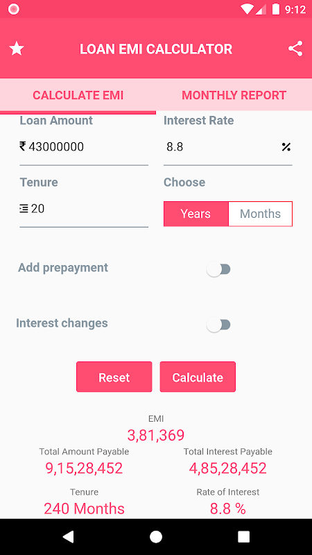 Loan Repayment Interest Statement Calculator Screenshot1