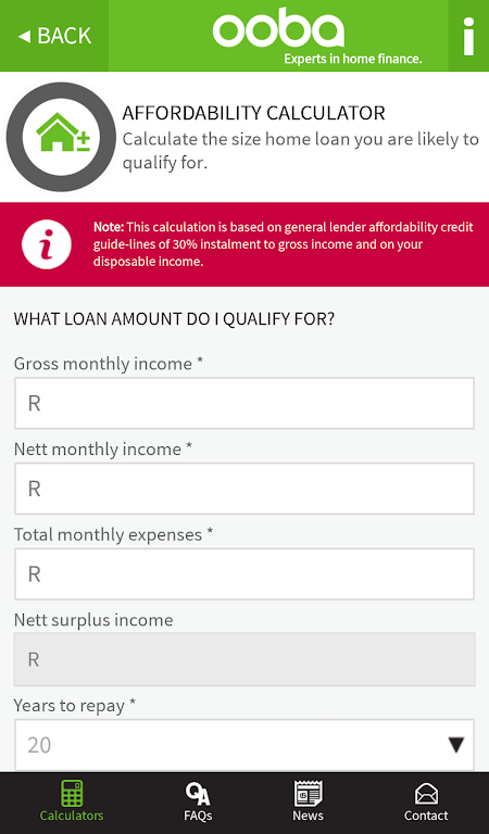 ooba Home Loans Calculators Screenshot2