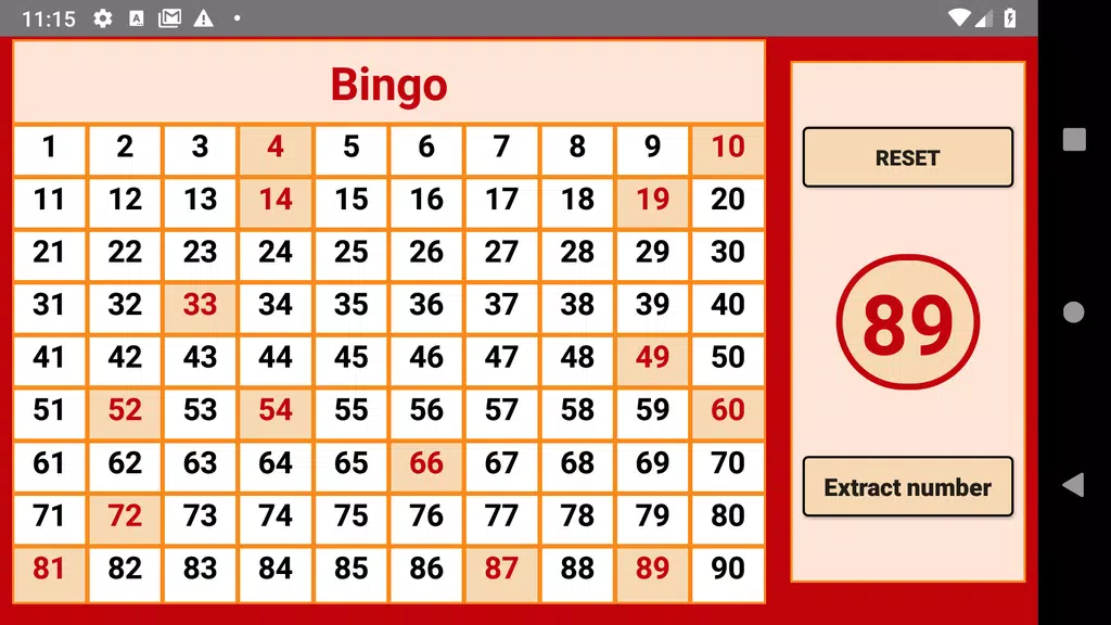 Bingo - numbers extractor - 90 numbers Screenshot2