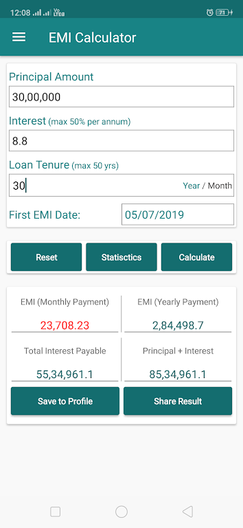 EMI Calculator for Bank loan, Screenshot2