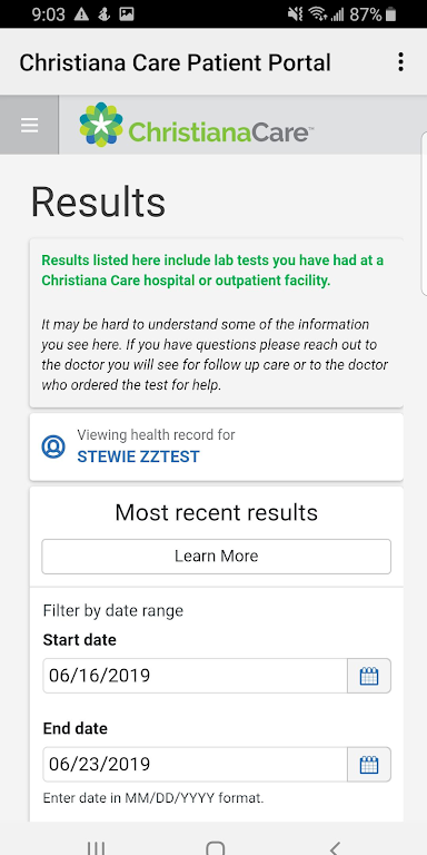 Christiana Care Patient Portal Screenshot3