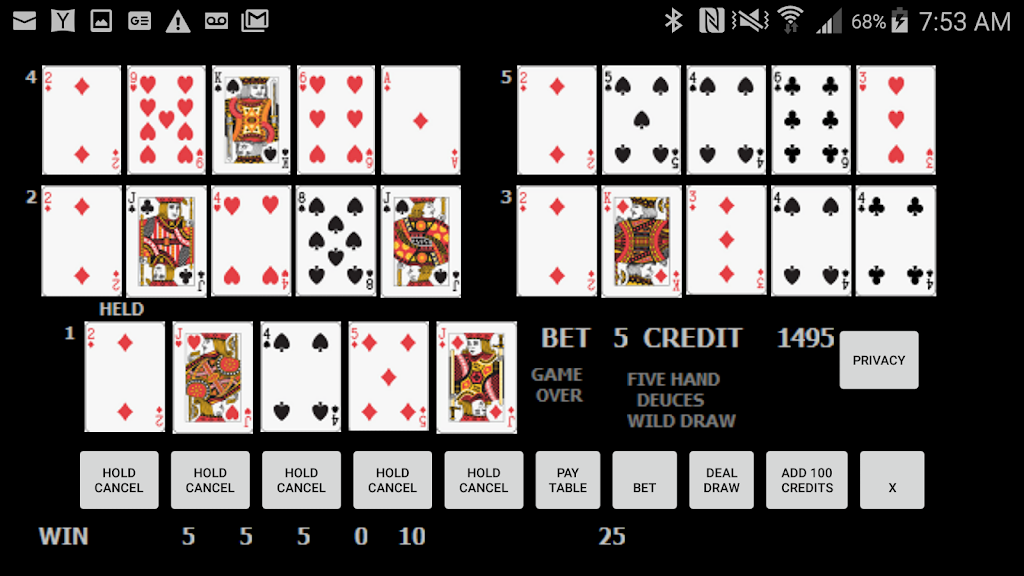 Five Hand Deuces Wild Draw Screenshot3