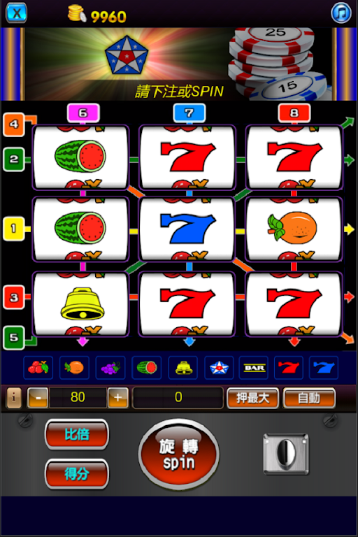 Fruit plate - Super eight, 777,  slot machine Screenshot1