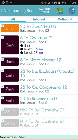 Warsaw ZTM Bus Timetable Screenshot2