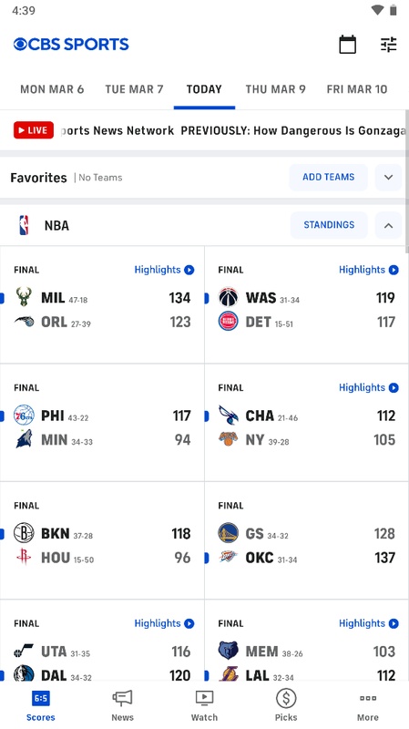 CBS Sports App: Scores & News Screenshot2