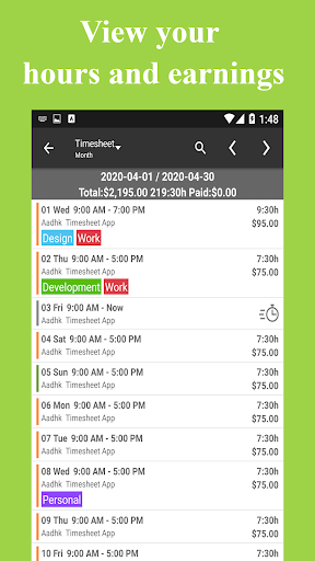 Timesheet – Work Hours Tracker Screenshot3