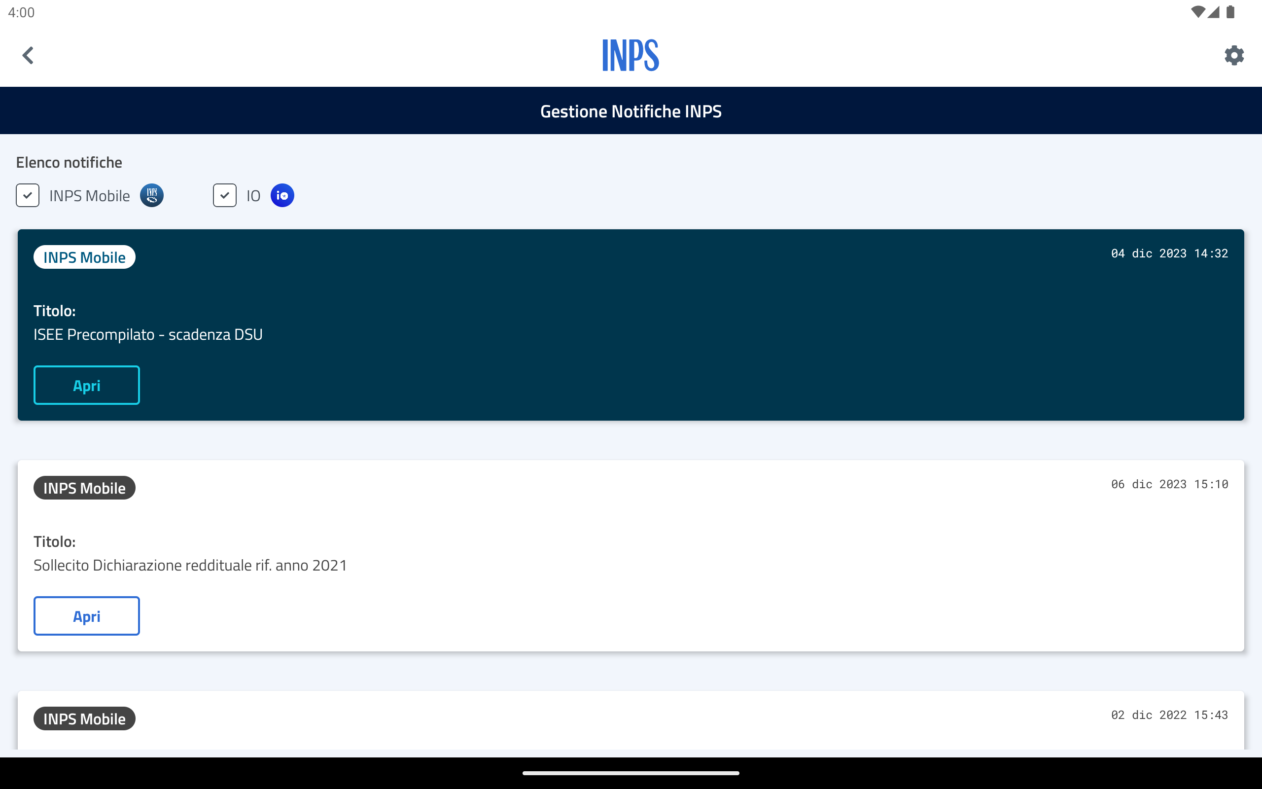 INPS Mobile per Tablet Screenshot5