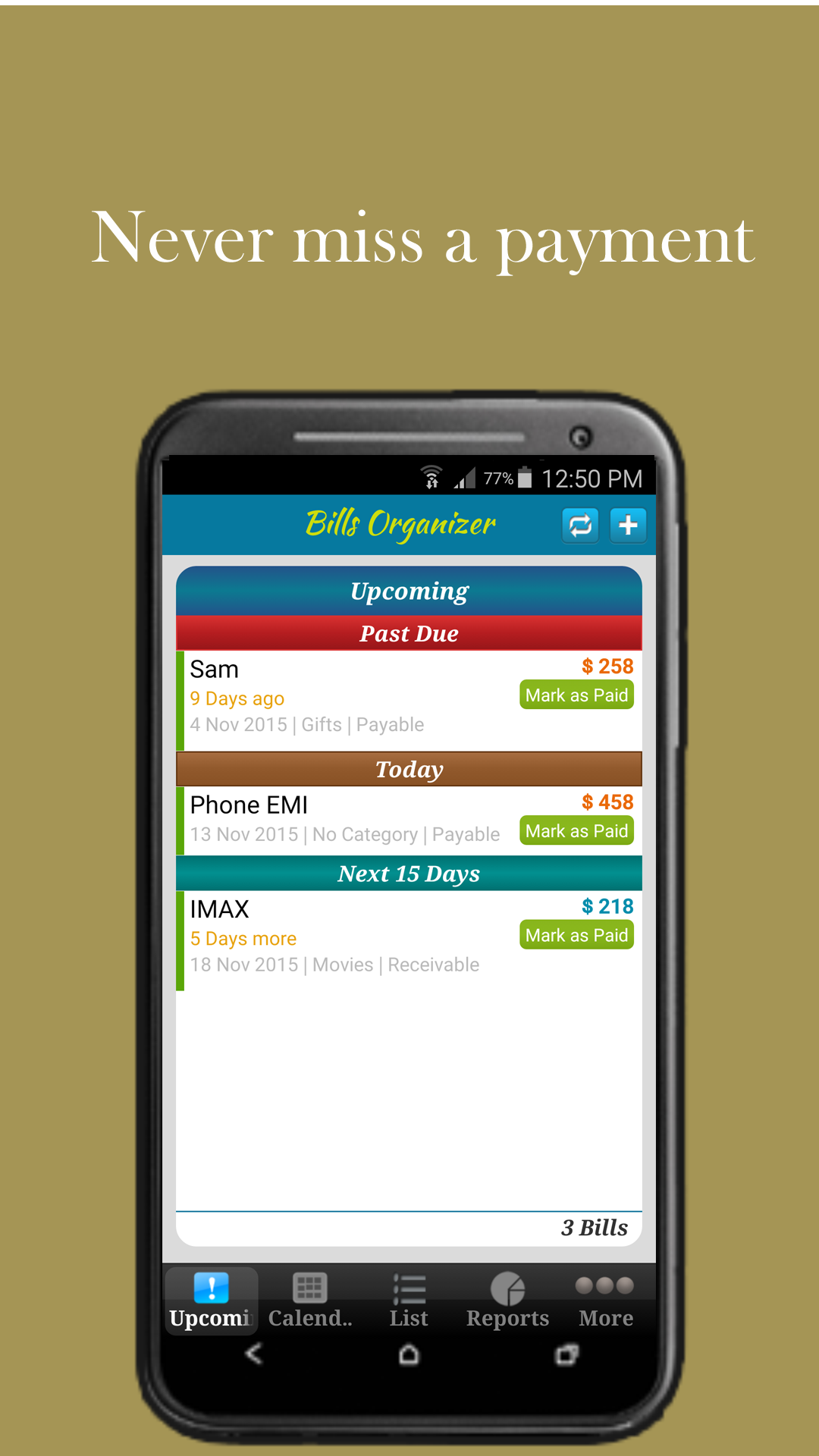 Bills Organizer -RemindonTime Screenshot2